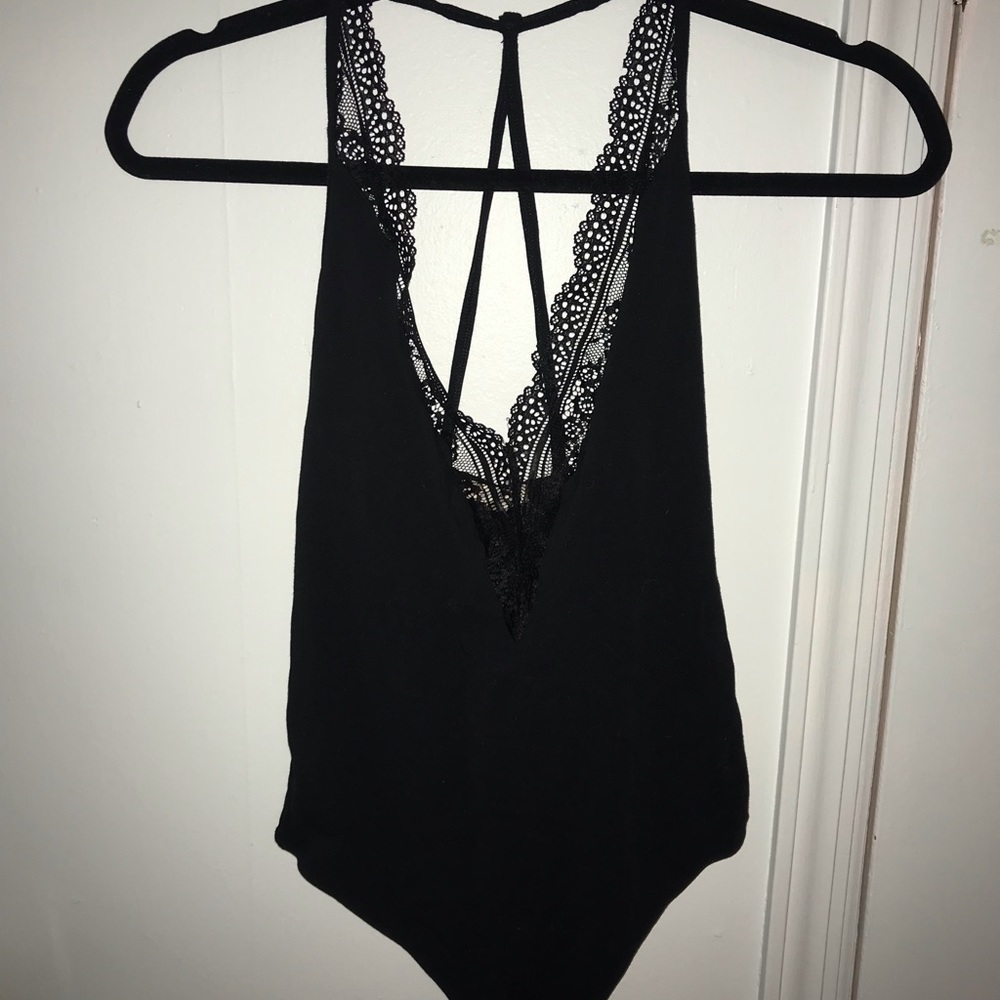 Black V neck Body Suit